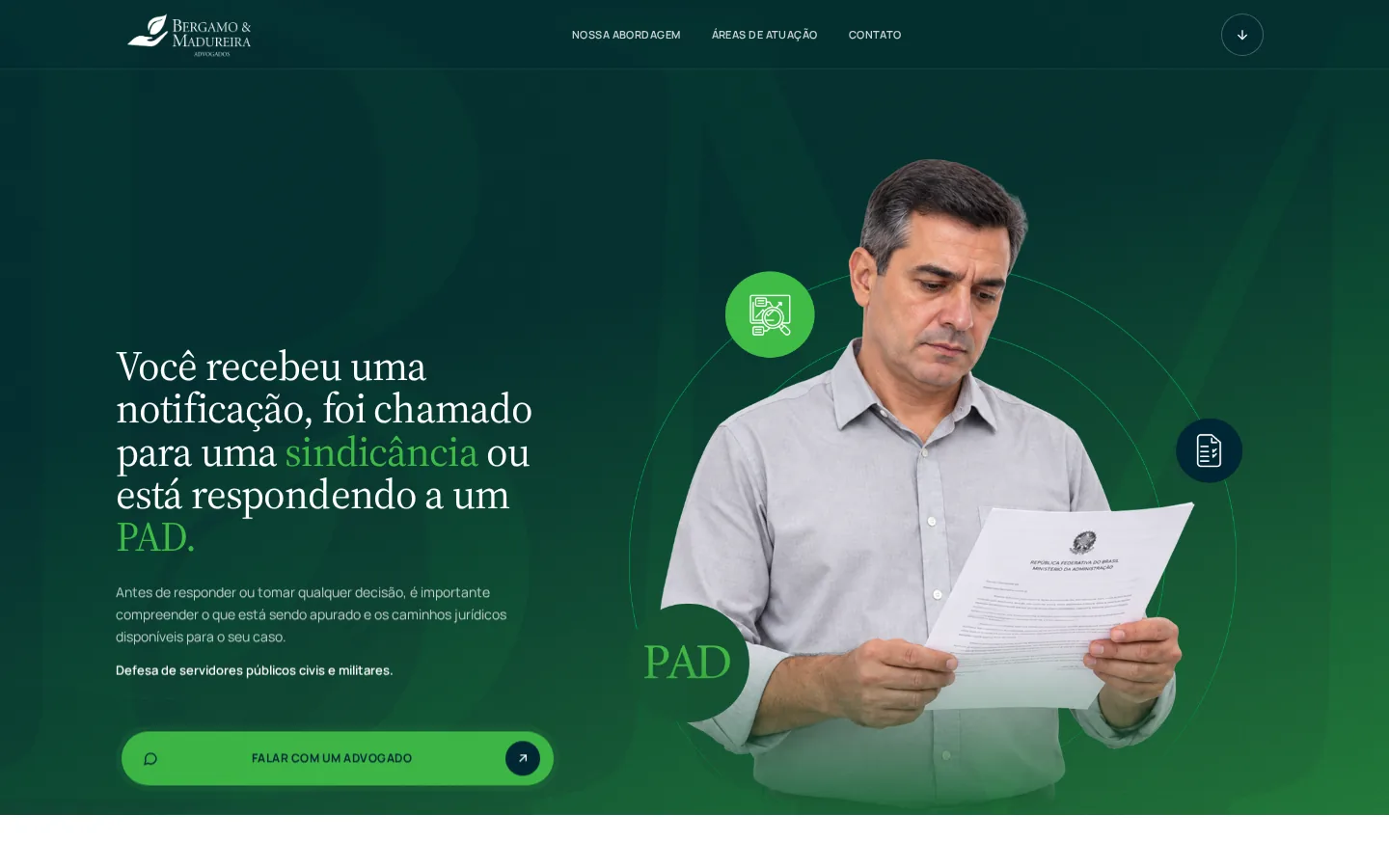 Landing page Bergamo e Madureira Advogados — defesa de servidores públicos
