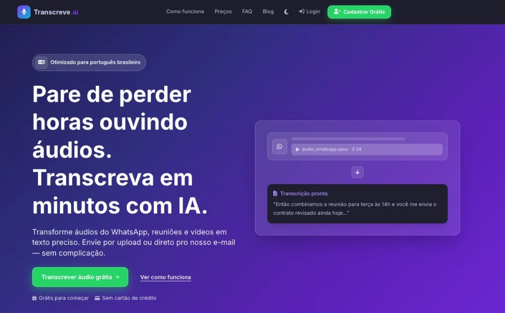 Home Transcreve.ai — transcripción con IA optimizada para PT-BR